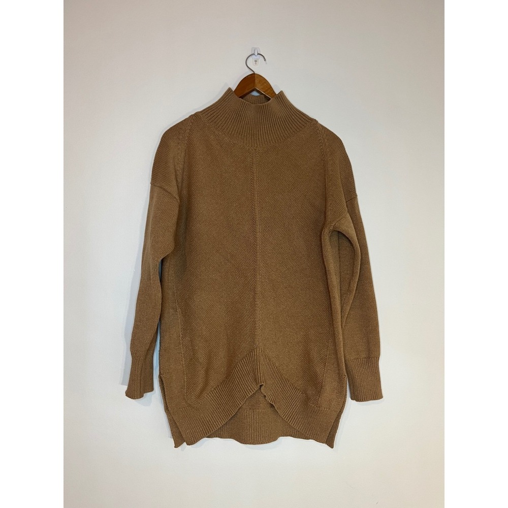 Maeve by Anthropologie Mock Neck Sweater Camel Brown Ribbed‎ Tunic Size Small